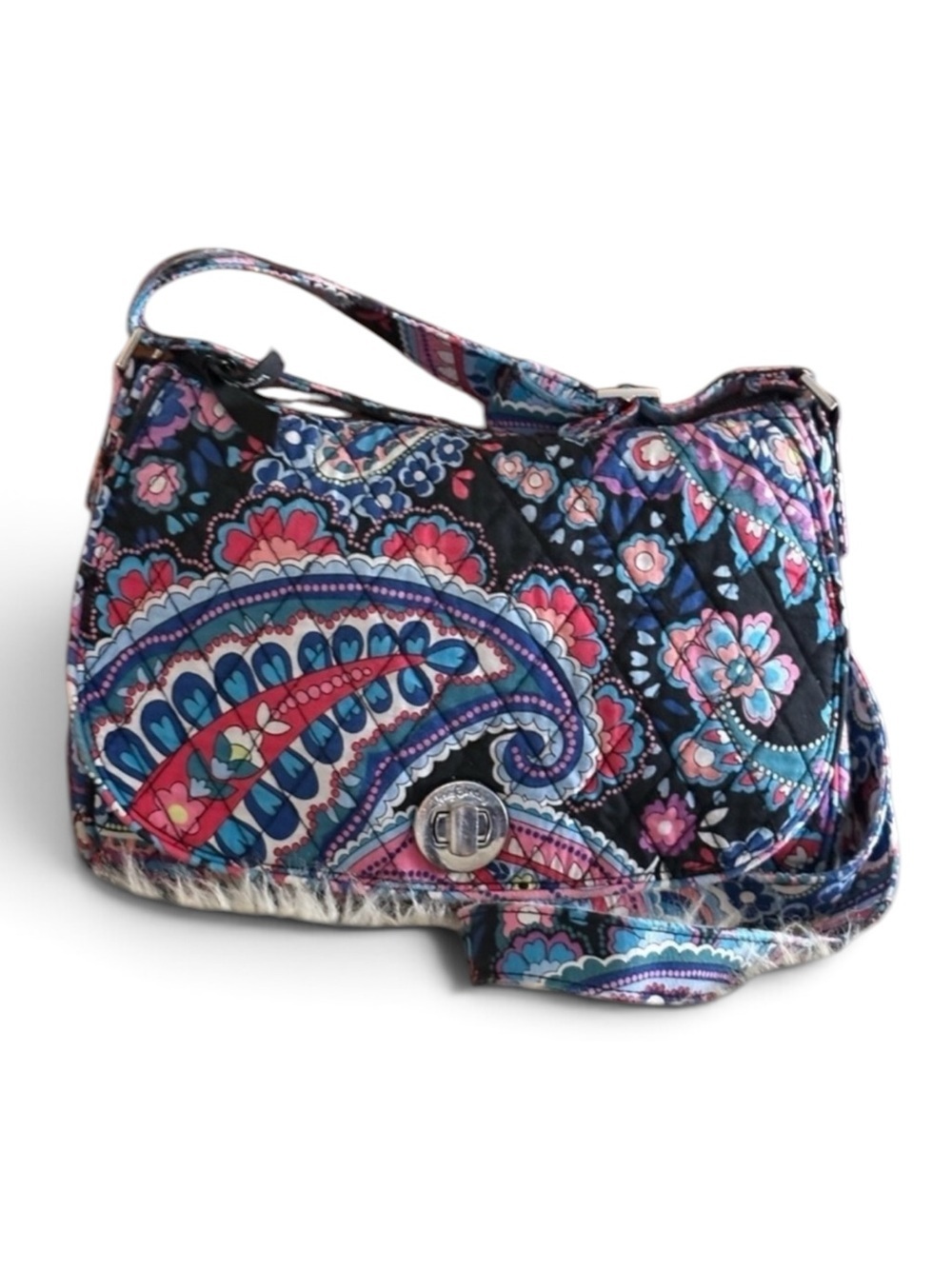 Vera Bradley ‘Haymarket Paisley’ Blue Floral Turnlock Saddle Satchel Bag
